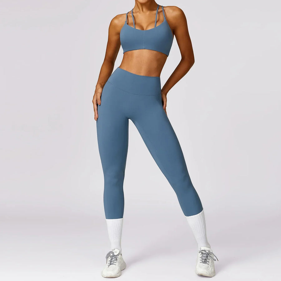 Sportswear Gym Clothing Fitness Short Sleeve Crop Top High Waist Leggings Sports Suits