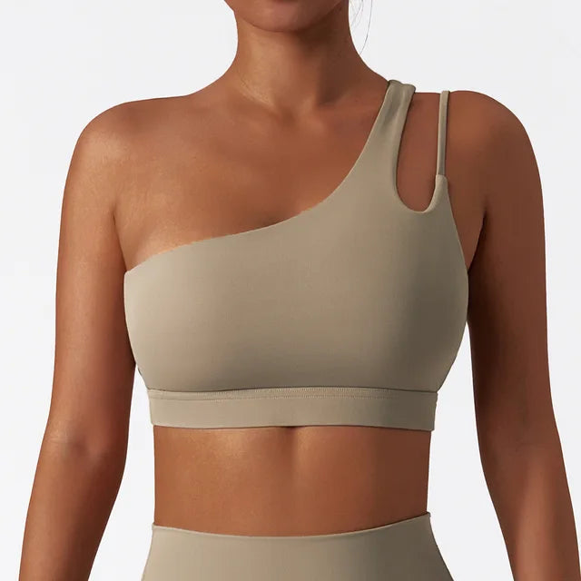 Comfort Single Strap Yoga Bra Chest Pad Running Women Sports Underwear Gym