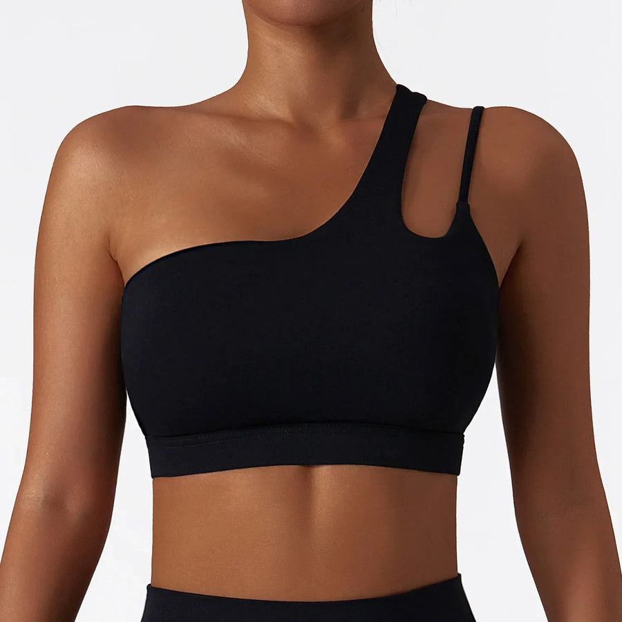 Comfort Single Strap Yoga Bra Chest Pad Running Women Sports Underwear Gym