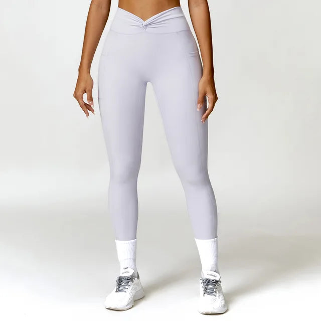 Cross Waist Yoga Pants Pocket High Waist Push Up Sport Fitness Leggings Women Super Stretchy Gym Workout Tights Running Pants
