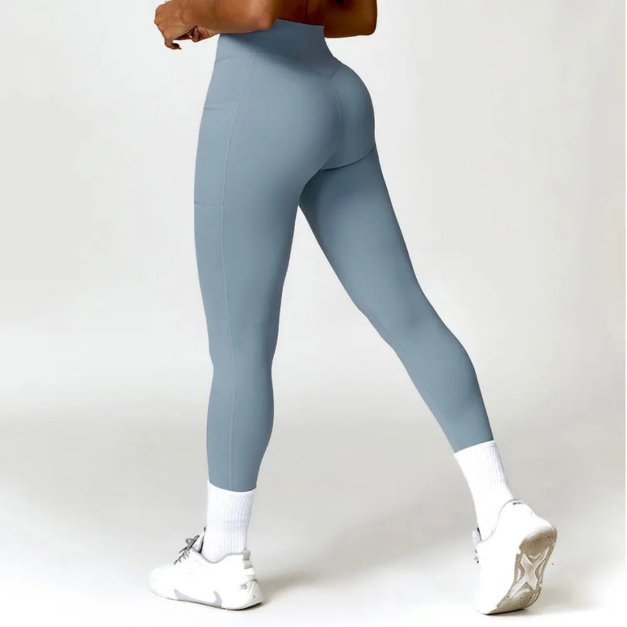 Cross Waist Yoga Pants Pocket High Waist Push Up Sport Fitness Leggings Women Super Stretchy Gym Workout Tights Running Pants