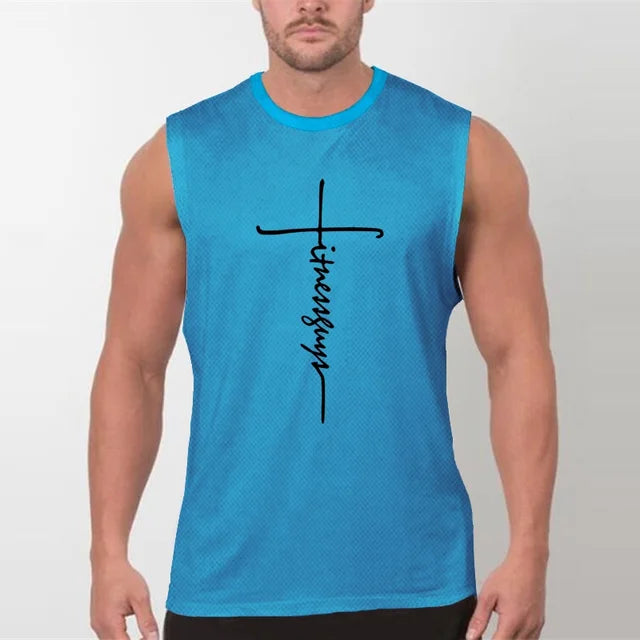 New Men's Fitness Muscle Running Tank Top Casual Slim Mesh